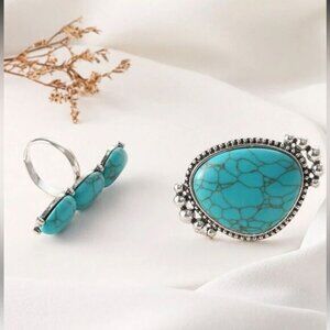 Turquoise Silver Ring Set A1332